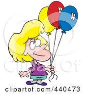 Poster, Art Print Of Cartoon Birthday Girl Holding Three Balloons