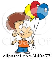 Poster, Art Print Of Cartoon Birthday Boy Holding Three Balloons