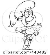 Poster, Art Print Of Cartoon Black And White Outline Design Of A Happy Ballerina Girl On Her Tippy Toes