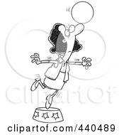 Royalty Free RF Clip Art Illustration Of A Cartoon Black And White Outline Design Of A Black Businesswoman Balancing A Ball On Her Nose