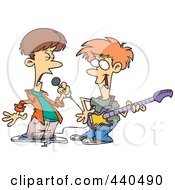 Poster, Art Print Of Two Cartoon Boys Singing And Playing A Guitar In A Band