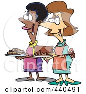 Cartoon Friendly Ladies At A Bake Sale