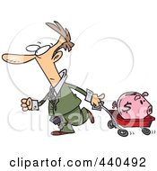 Poster, Art Print Of Cartoon Businessman Pulling A Piggy Bank In A Wagon