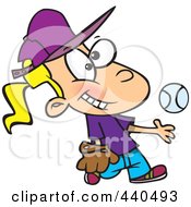Cartoon Tomboy Girl Tossing And Catching A Baseball