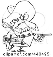 Cartoon Black And White Outline Design Of A Mexican Bandito Holding Pistols