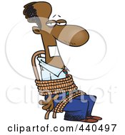 Poster, Art Print Of Cartoon Black Businessman Gagged And Tied Up To A Chair