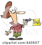 Poster, Art Print Of Cartoon Woman Shooting A Bang Banner Out Of A Gun