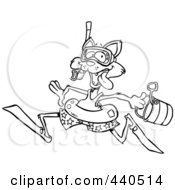 Royalty Free RF Clip Art Illustration Of A Cartoon Black And White Outline Design Of A Summer Cat Running On A Beach
