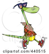 Poster, Art Print Of Cartoon Summer Lizard Walking On A Beach