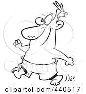 Royalty Free RF Clip Art Illustration Of A Cartoon Black And White Outline Design Of A Happy Man Strolling On A Beach