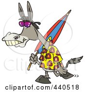Poster, Art Print Of Cartoon Summer Donkey Carrying A Beach Umbrella