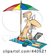 Cartoon Man Working On The Beach