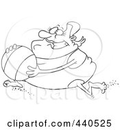 Poster, Art Print Of Cartoon Black And White Outline Design Of A Chubby Woman Running With A Beach Ball