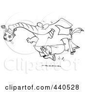 Poster, Art Print Of Cartoon Black And White Outline Design Of A Summer Elephant Running On A Beach