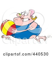 Poster, Art Print Of Cartoon Chubby Woman Running With A Beach Ball