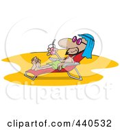 Cartoon Middle Eastern Man Sun Bathing On A Beach