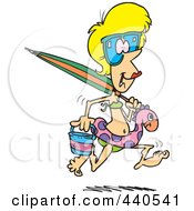 Royalty Free RF Clip Art Illustration Of A Cartoon Summer Woman Running On A Beach by toonaday