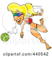 Cartoon Summer Woman Playing Beach Volleyball