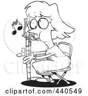 Royalty Free RF Clip Art Illustration Of A Cartoon Black And White Outline Design Of A Female Bassoon Player