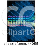 Poster, Art Print Of Wave Of Rainbow Dots Curving On A Grungy Blue And Black Background