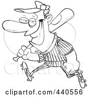 Poster, Art Print Of Cartoon Black And White Outline Design Of A Grinning Baseball Player