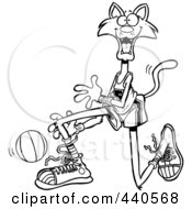 Royalty Free RF Clip Art Illustration Of A Cartoon Black And White Outline Design Of A Basketball Cat