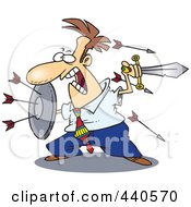 Royalty Free RF Clip Art Illustration Of A Cartoon Businessman Engaged In A Battle by toonaday
