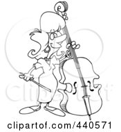 Royalty Free RF Clip Art Illustration Of A Cartoon Black And White Outline Design Of A Female Bass Player