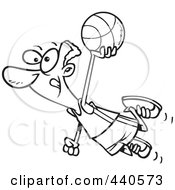 Poster, Art Print Of Cartoon Black And White Outline Design Of A Black Basketball Player Flying