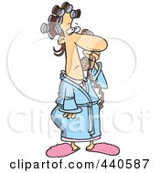 Poster, Art Print Of Cartoon Woman In Curlers And Her Robe Answering A Phone Call