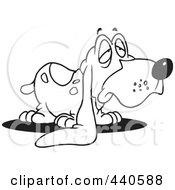 Cartoon Black And White Outline Design Of A Droopy Eared Basset Hound