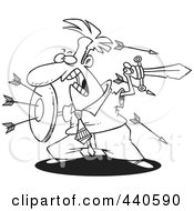 Royalty Free RF Clip Art Illustration Of A Cartoon Black And White Outline Design Of A Businessman Engaged In A Battle