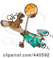 Poster, Art Print Of Cartoon Black Basketball Player Flying