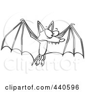 Poster, Art Print Of Cartoon Black And White Outline Design Of A Flying Bat
