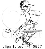 Poster, Art Print Of Cartoon Black And White Outline Design Of A Baseball Batter Striking Out