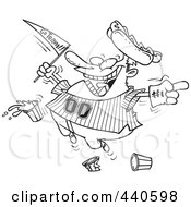 Poster, Art Print Of Cartoon Black And White Outline Design Of A Baseball Fan Jumping