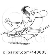 Poster, Art Print Of Cartoon Black And White Outline Design Of A Black Businessman Running With A Baton