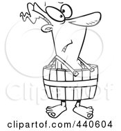 Royalty Free RF Clip Art Illustration Of A Cartoon Black And White Outline Design Of A Man Wearing A Barrel