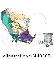 Cartoon Lazy Businessman Sitting In A Chair And Tossing Papers In A Waste Basket