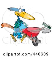 Poster, Art Print Of Cartoon Bird Landscaper Pushing A Wheel Barrow