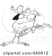 Royalty Free RF Clip Art Illustration Of A Cartoon Black And White Outline Design Of A Bass Guitarist Frog