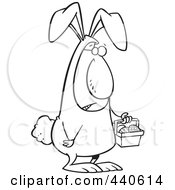 Poster, Art Print Of Cartoon Black And White Outline Design Of An Easter Bunny Man Carrying A Basket