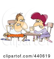 Cartoon Married Couple Arm Wrestling