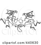 Royalty Free RF Clip Art Illustration Of A Cartoon Black And White Outline Design Of A Monster Bat