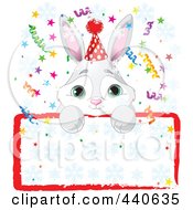 Poster, Art Print Of Cute Bunny Birthday Party Invitation With A Blank Sign