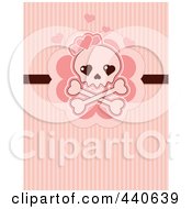 Poster, Art Print Of Skull And Crossbones With Pink Hearts Over Pink Lines