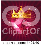 Royalty Free RF Clip Art Illustration Of A Ruby Heart With A Golden Crown Over A Red Burst