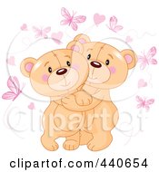 Poster, Art Print Of Cute Teddy Bears Hugging Under Hearts And Butterflies