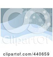 Royalty Free RF Clip Art Illustration Of A Gradient Blue Wave Background With Suspended Snowflakes