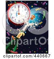 Poster, Art Print Of New Years Background With Confetti Champagne And A Clock At Midnight